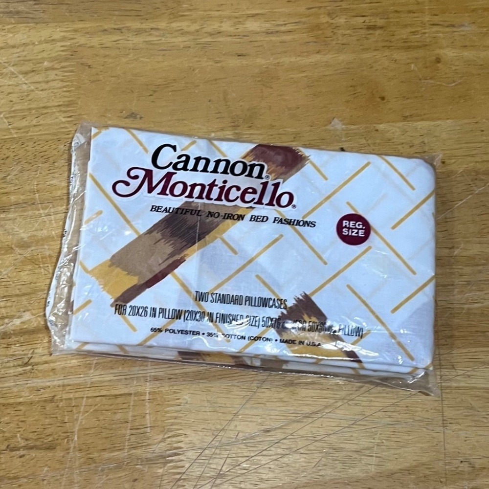 Vtg Cannon Monticello MCM Geometric Brushstroke Standard Pillowcase Set‎ 2pk NOS